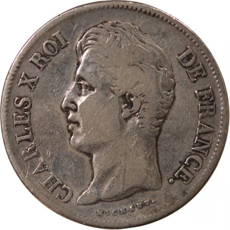 France CHARLES X - 5 FRANCS  ARGENT, Tranche en creux - 1830, D LYON