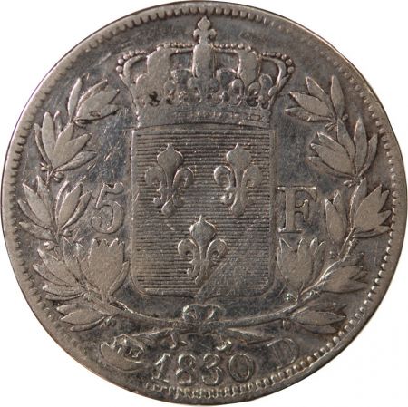 France CHARLES X - 5 FRANCS  ARGENT, Tranche en creux - 1830, D LYON