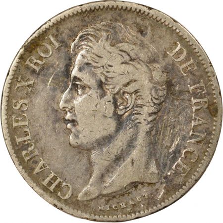 France Charles X - 5 Francs Argent, 2nd Type - 1827 W Lille