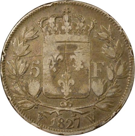 France Charles X - 5 Francs Argent, 2nd Type - 1827 W Lille