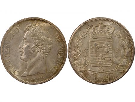 France Charles X - 5 Francs Argent, Tranche en Creux - 1829 H La Rochelle