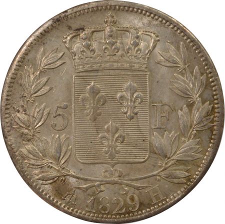 France Charles X - 5 Francs Argent, Tranche en Creux - 1829 H La Rochelle