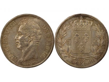 France Charles X - 5 Francs Argent, Tranche en Creux - 1829 H La Rochelle