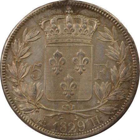 France Charles X - 5 Francs Argent, Tranche en Creux - 1829 H La Rochelle