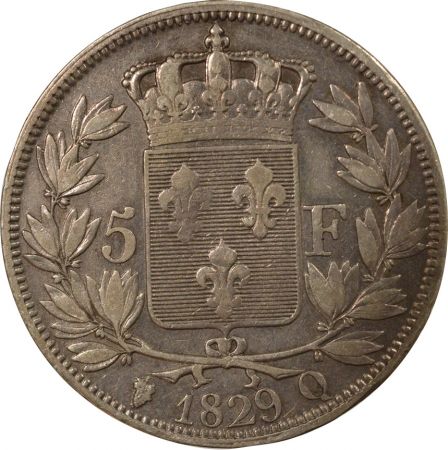 France Charles X - 5 Francs Argent, tranche en Creux - 1829 Q Perpignan