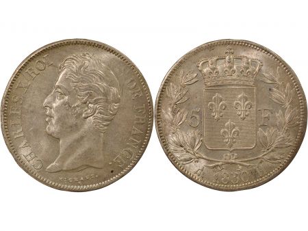 France Charles X - 5 Francs Argent, Tranche en Creux - 1830 H La Rochelle