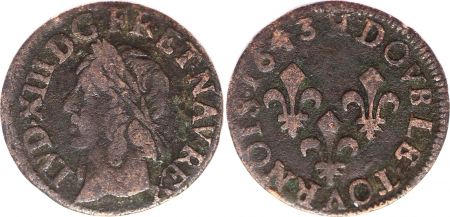 France Double tournois de Warin - Louis XIII - 1643 H La Rochelle