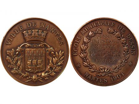 France ECOLE DE DESSIN DE NANTES, PRIX DU DESSIN ARTISTIQUE DE 3e ANNEE - MEDAILLE BRONZE 1901 - ATTRIBUE À PIERRE BAUDRIER