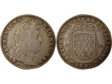 France Etats de Bretagne, Louis XIV  Jeton Argent - 1691 Vannes