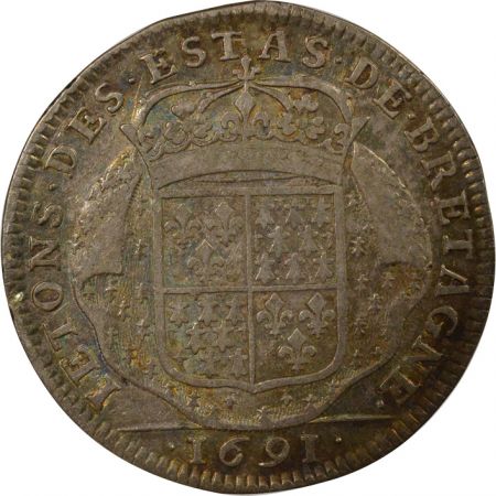 France Etats de Bretagne, Louis XIV  Jeton Argent - 1691 Vannes