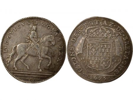 France Etats de Bretagne, Louis XIV  Jeton Argent, Statue Equestre - 1695 Vannes