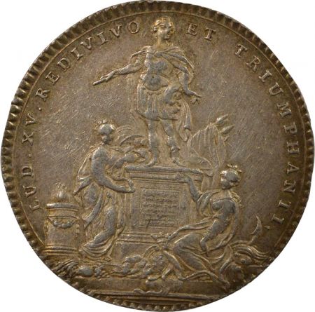 France Etats de Bretagne, Louis XV, Statue du Roi  Jeton Argent - 1754 Rennes