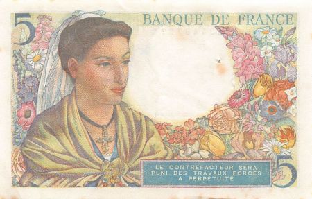 France FRANCE  BERGER - 5 FRANCS 22/07/1943 - SÉRIE K.34 - TTB+