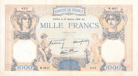 France FRANCE  CÉRÈS ET MERCURE - 1000 FRANCS 27/10/1938 - TTB