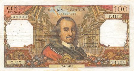 France FRANCE  CORNEILLE - 100 FRANCS 05/06/1969 - SÉRIE T.417 - TB+