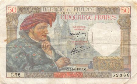 France FRANCE  JACQUES COEUR - 50 FRANCS 24/04/1941 - SÉRIE L.72 - TB+