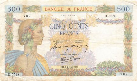 France FRANCE  LA PAIX - 500 FRANCS 09/04/1942 - SÉRIE D.5528 - TB+