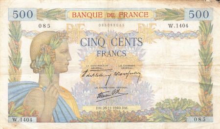 France FRANCE  LA PAIX - 500 FRANCS 28/11/1940 - SÉRIE W.1404 - PTTB