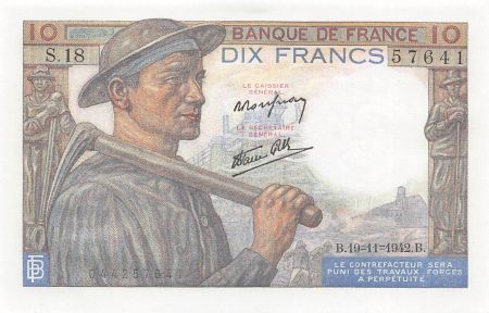 France FRANCE  MINEUR - 10 FRANCS 19/11/1942 - SÉRIE S.18 - P.NEUF