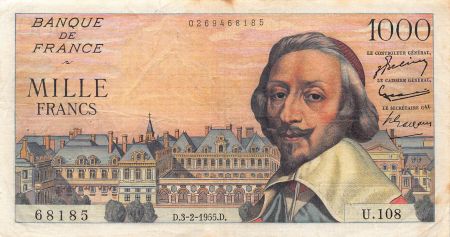 France FRANCE  RICHELIEU - 1000 FRANCS 03/02/1955 - SÉRIE U.108 - PTTB