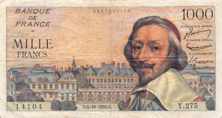 France FRANCE  RICHELIEU - 1000 FRANCS 04/10/1956 - SÉRIE Y.275 - TB+