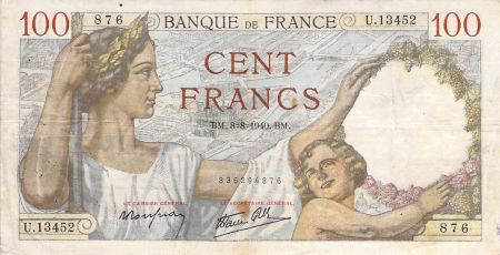 France FRANCE  SULLY - 100 FRANCS 08/08/1940 - SÉRIE U.13452 - TB+