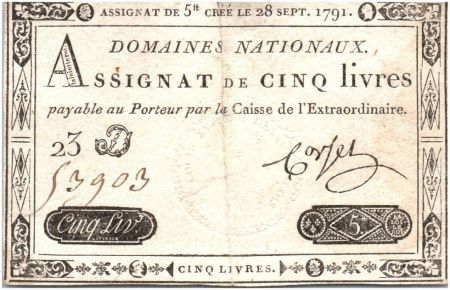 France France 5 Livres Timbre sec portrait de Louis XVI (28-09-1791)