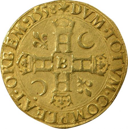 France Henri II - Double Henri d\'Or, Type A - 1558, B Rouen