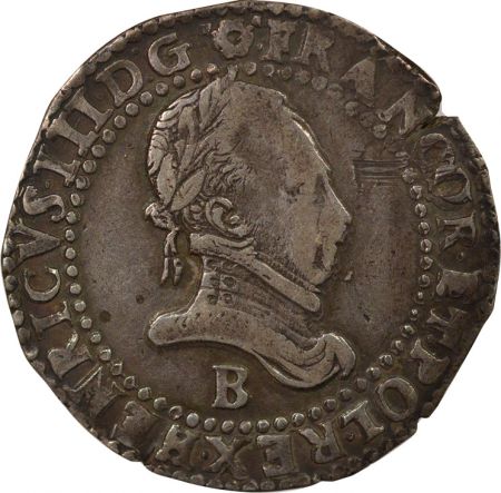 France Henri III - 1/2 Franc Argent, Au Col plat - 1587 B Rouen