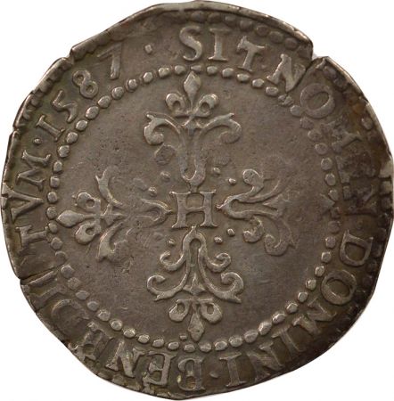 France Henri III - 1/2 Franc Argent, Au Col plat - 1587 B Rouen