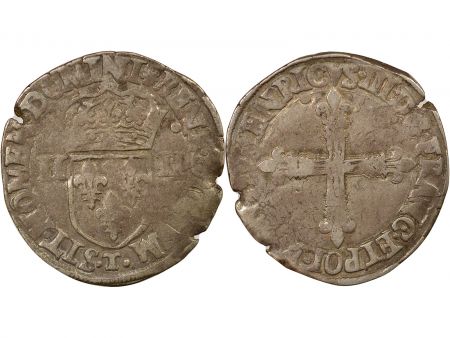 France Henri III - 1/4 Ecu Argent, Croix de Face - 1589 T Nantes