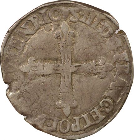 France Henri III - 1/4 Ecu Argent, Croix de Face - 1589 T Nantes