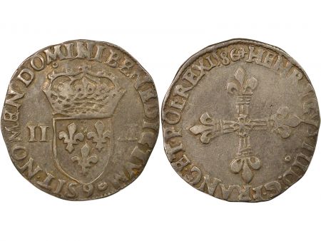 France Henri III - 1/4 Ecu Argent 1586 9 Rennes