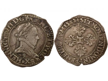 France Henri III - 12 Franc Argent, Au Col plat - 1587 9 Rennes