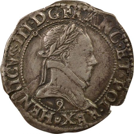 France Henri III - 12 Franc Argent, Au Col plat - 1587 9 Rennes