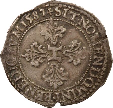 France Henri III - 12 Franc Argent, Au Col plat - 1587 9 Rennes