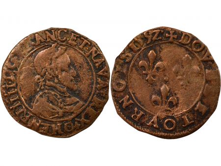 France Henri IV - Double Tournois, Type 2 - 1592 O Clermont-Ferrand