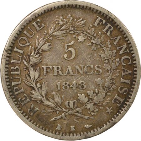 France IIe République - 5 Francs Argent, Hercule - 1848 K Bordeaux