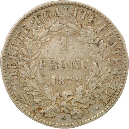 France IIIe République - 1 Franc Cérès Argent - 1872 A Paris