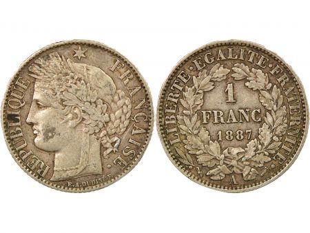 France IIIe République - 1 Franc Cérès Argent - 1887 A Paris