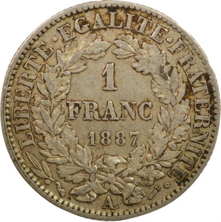 France IIIe République - 1 Franc Cérès Argent - 1887 A Paris