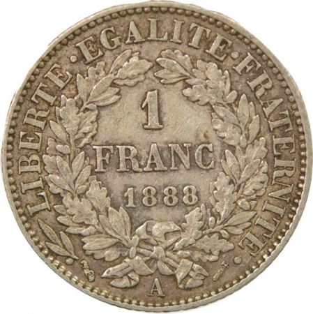 France IIIe République - 1 Franc Cérès Argent - 1888 A Paris