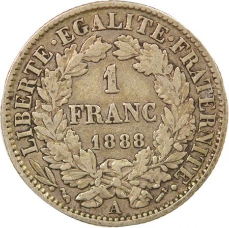 France IIIe République - 1 Franc Cérès Argent - 1888 A Paris