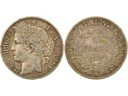 France IIIe République - 1 Franc Cérès Argent - 1894 A Paris