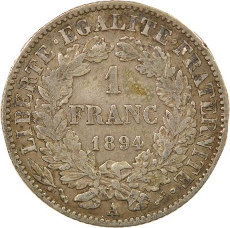 France IIIe République - 1 Franc Cérès Argent - 1894 A Paris