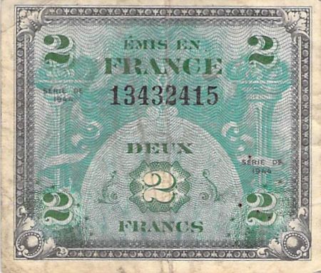 France IMPRESSION AMÉRICAINE - 2 FRANCS DRAPEAU Type 1944 - TB