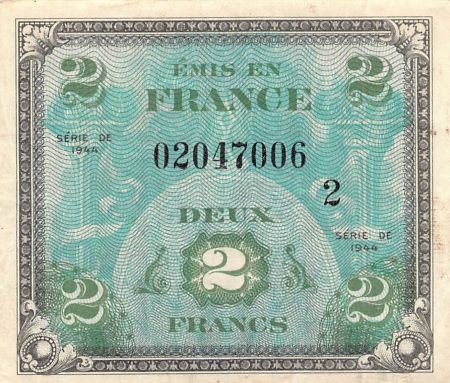 France IMPRESSION AMÉRICAINE - 2 FRANCS DRAPEAU Type 1944