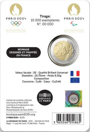 France Jeux Olympiques Paris 2024 - 2 Euros Commémo. 2024 BU coincard