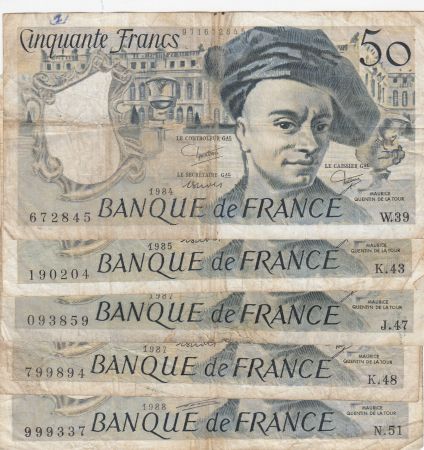 France Lot 5 x 50 Francs Quentin de la Tour - Série variées - 1984 à 1988