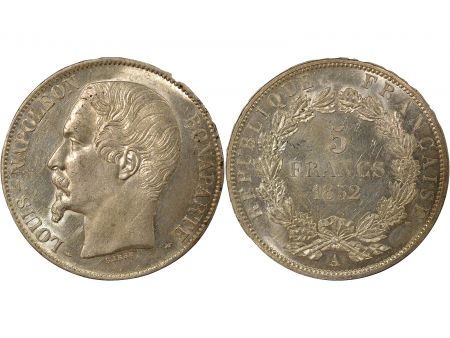 France Louis Napoléon Bonaparte - 5 Francs Argent, Tête nue - 1852 A Paris